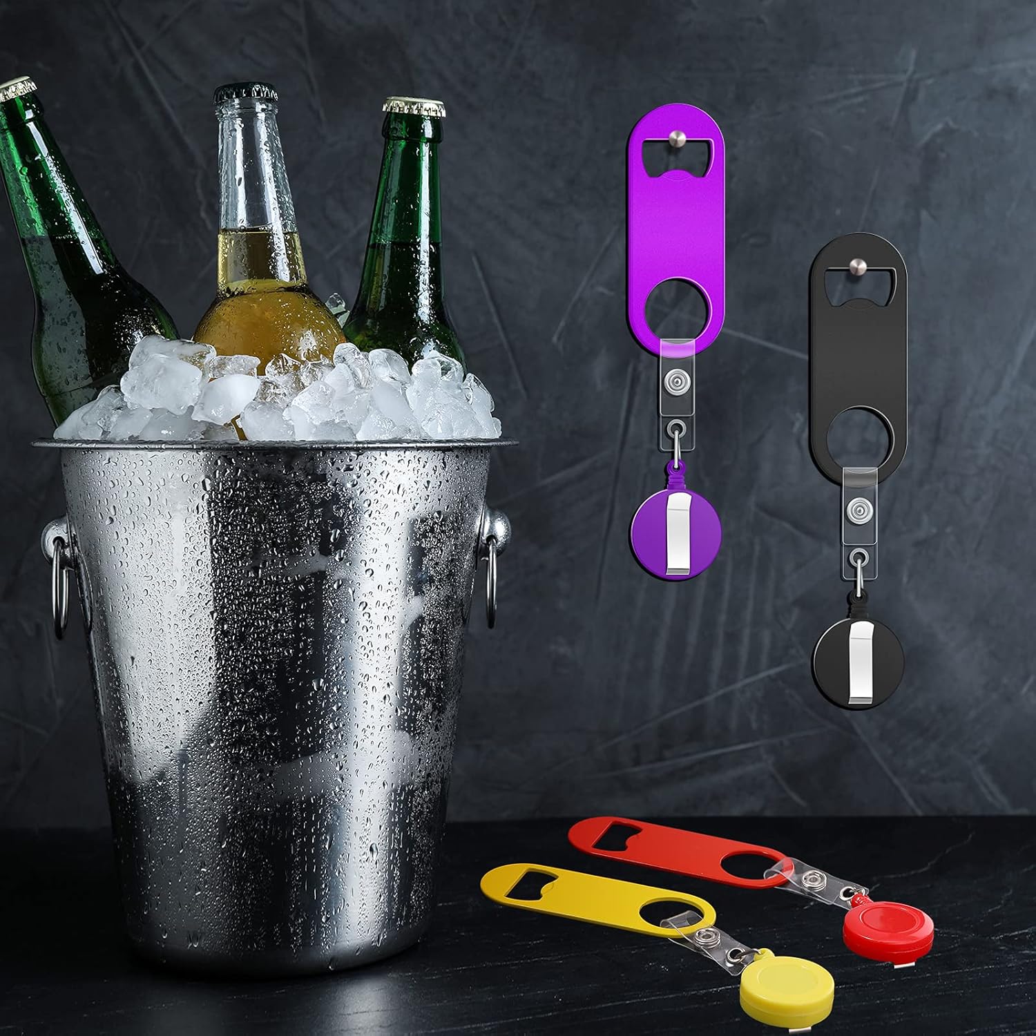 Bottle Opener - 8 pieces - Telescopic Bottle Opener - Bartender - Flat Beer Opener - With Round Base - For Kitchen, Dining Room, Home Use, Party Gift - 8 Colours - 87*33mm - 32g - Image 5