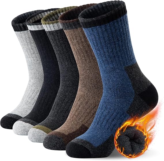 Heren walking socks - woolen socks - 5 pairs - fleece lined - thick - warm - winter socks with crew neck - suitable for cold weather - Image 1