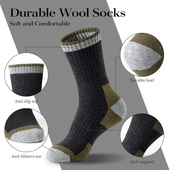 Heren walking socks - woolen socks - 5 pairs - fleece lined - thick - warm - winter socks with crew neck - suitable for cold weather - Image 3