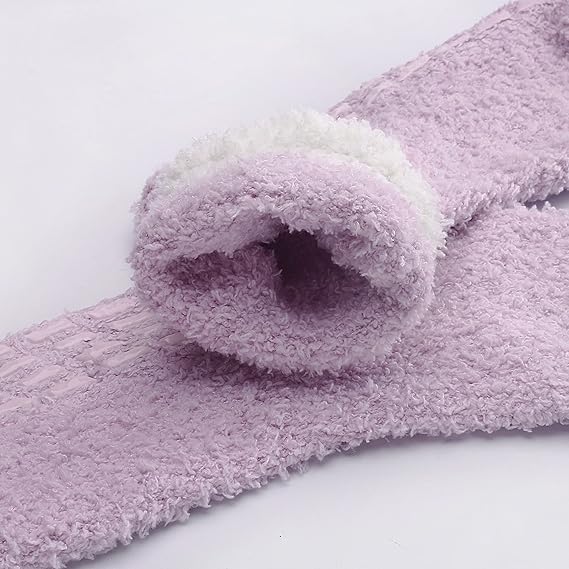 Non-slip socks - Coral fleece socks - with grip - lint-free - suitable for ladies - 4 pairs - gift - Image 5