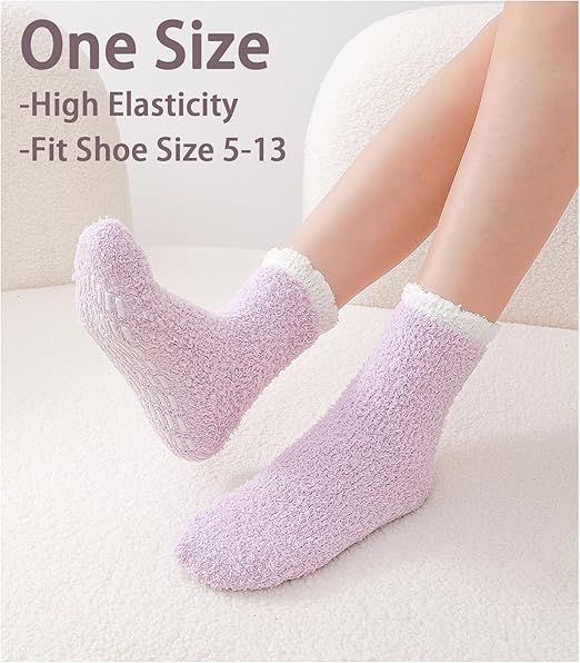 Non-slip socks - Coral fleece socks - with grip - lint-free - suitable for ladies - 4 pairs - gift - Image 7