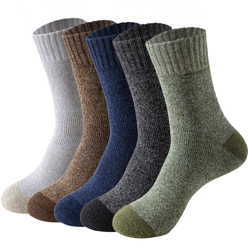 Socks - Thick - Warm - 5 pairs - Men's - Winter - Mid-calf socks - Outdoor hiking socks - Terry sole socks - Image 1