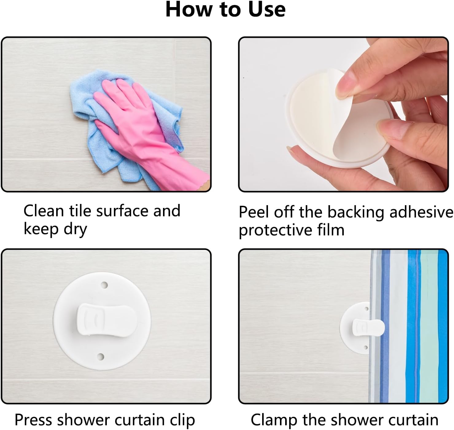 Shower Curtain Clips - 6 Pack - Self-Adhesive - Shower Splash Clips - For Curtains - Shower Curtains - Weighted Clips - Secure Shower Curtains and Curtains - Image 3