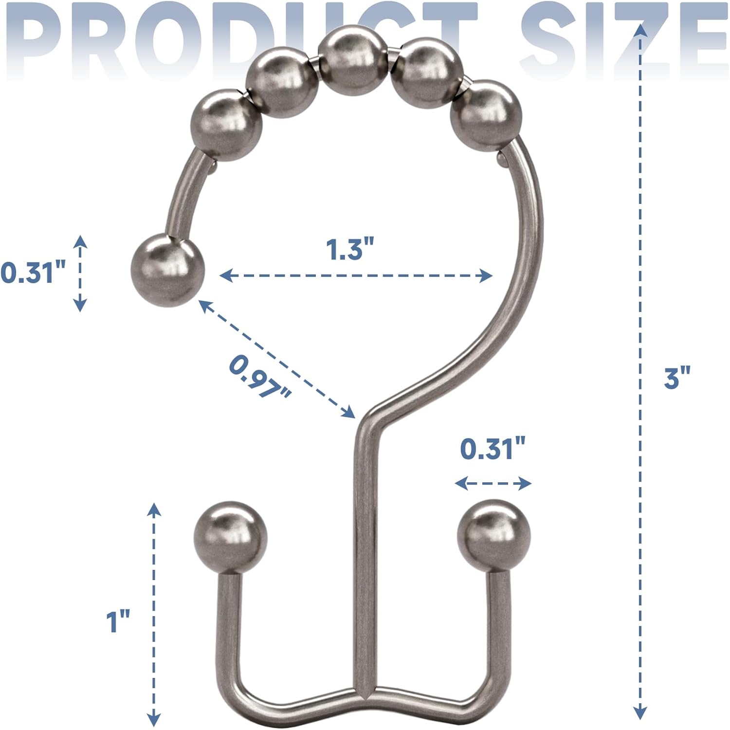 Shower Curtain Hooks - Stainless Steel - Metal - Double Sliding Clasp - Shower Curtain Rings - Suitable for Bathrooms - Double Shower Curtains - Shower Curtains - 12-pack - Nickel-coloured - Image 7