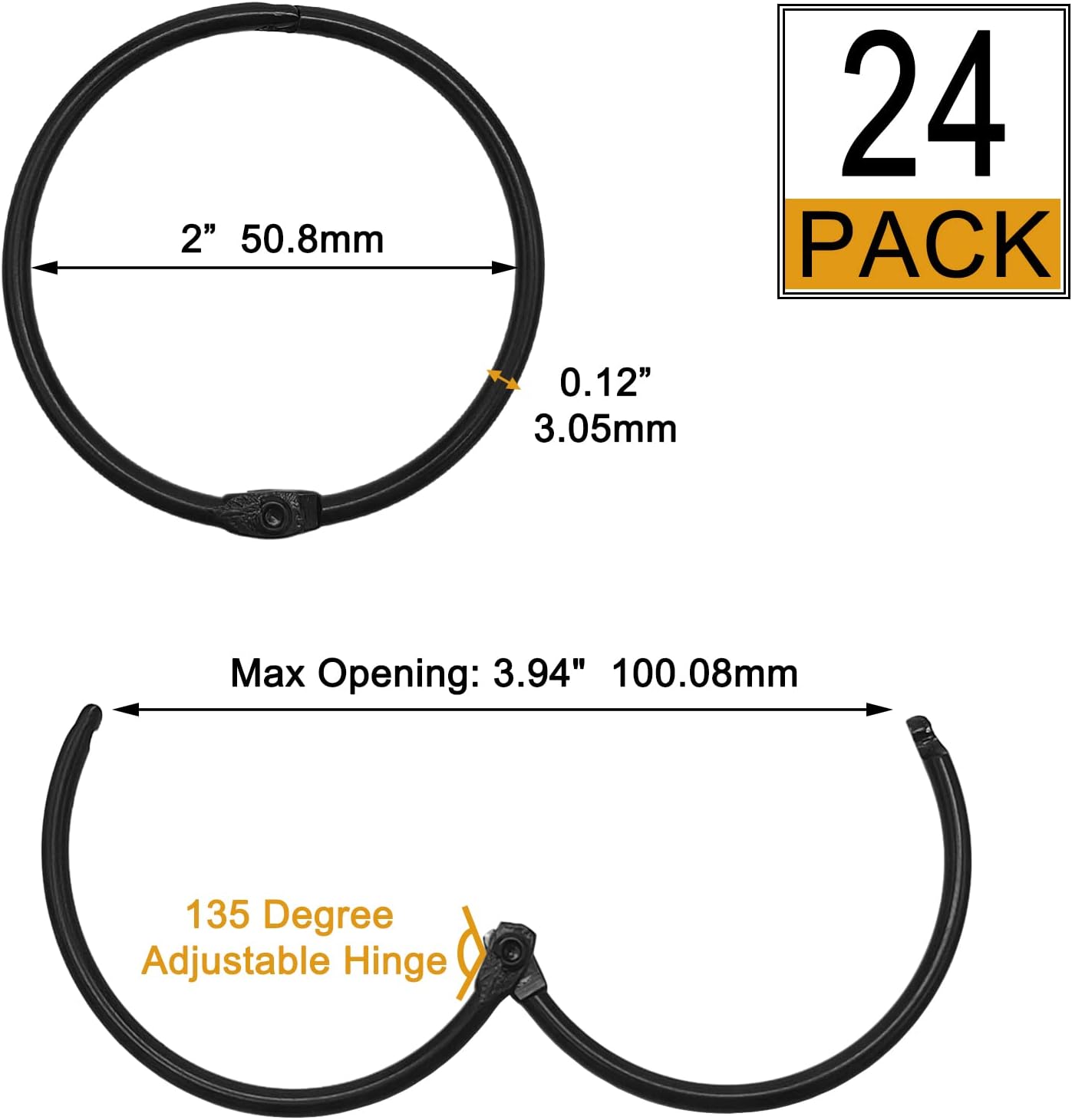 Shower Curtain Hooks - 24-pack - Stainless Steel - Multifunctional - Open Rings - Smooth Sliding - Round - Black - Shower Curtain Rings - Push Button Design - Image 4