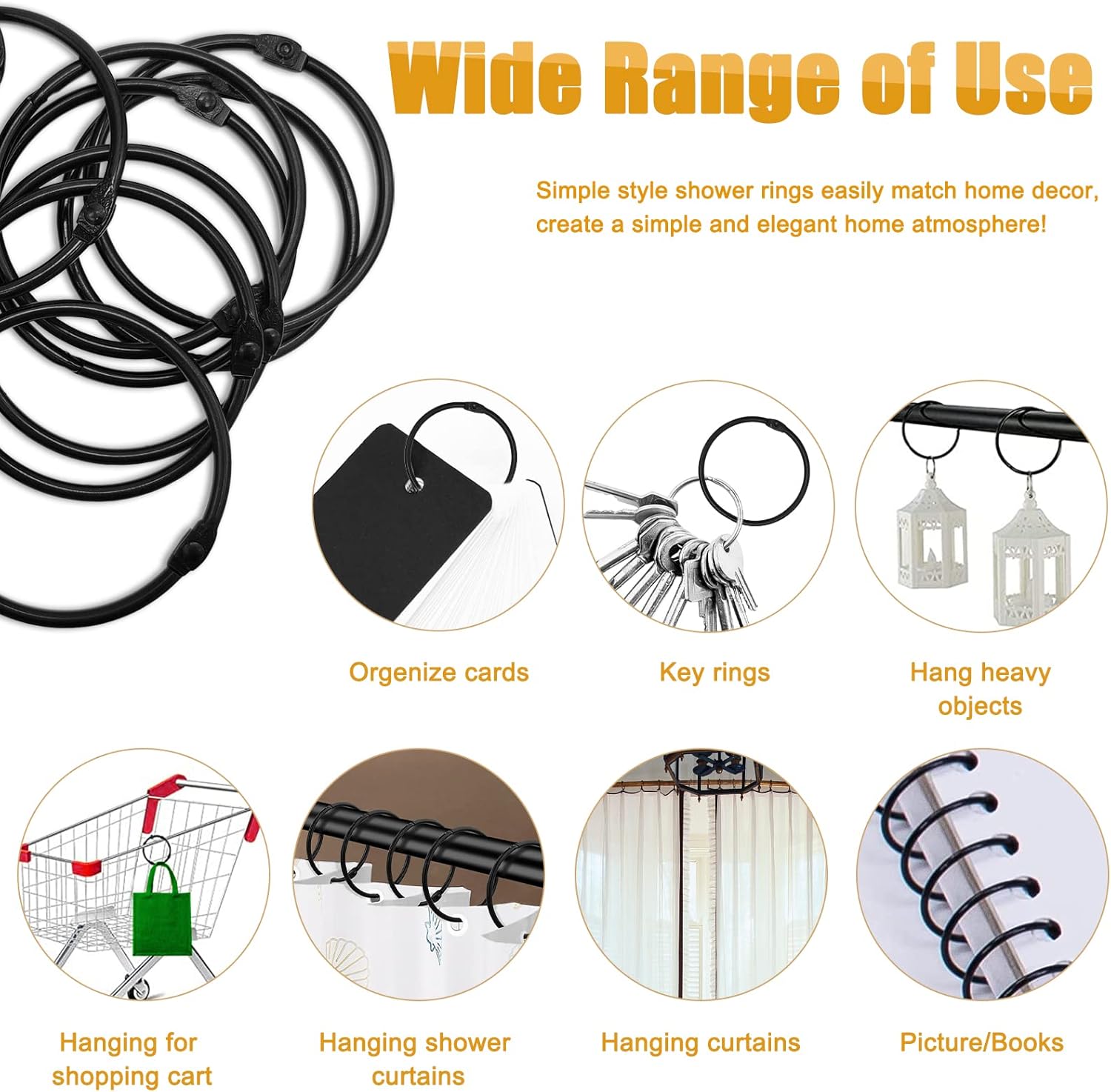 Shower Curtain Hooks - 24-pack - Stainless Steel - Multifunctional - Open Rings - Smooth Sliding - Round - Black - Shower Curtain Rings - Push Button Design - Image 5