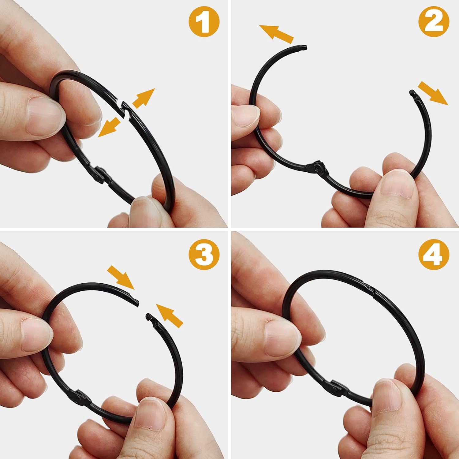 Shower Curtain Hooks - 24-pack - Stainless Steel - Multifunctional - Open Rings - Smooth Sliding - Round - Black - Shower Curtain Rings - Push Button Design - Image 6