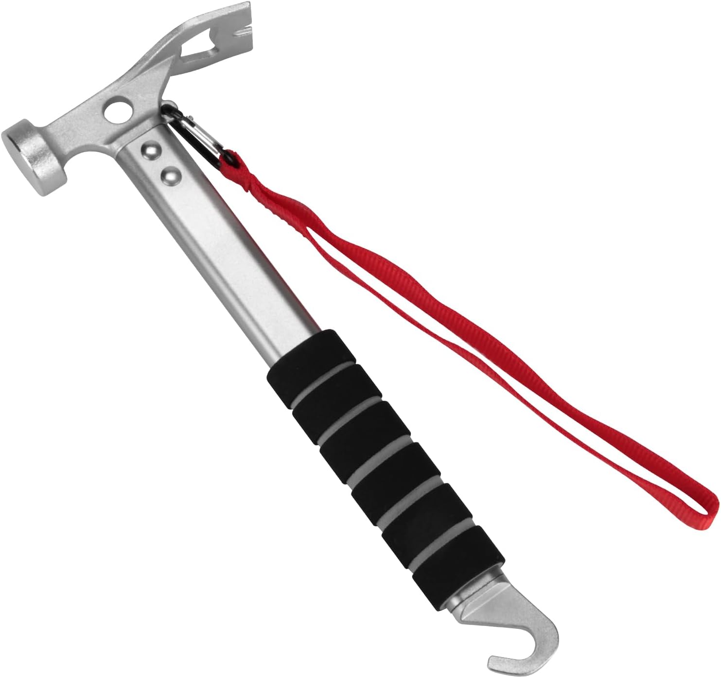 Campinghamer - 3-in-1 - Functional tent peg hammer with puller - For camping, hiking and backpacking - Sponge handle - Non-slip and shock-resistant - Grey - 29.5*11 cm - Image 1