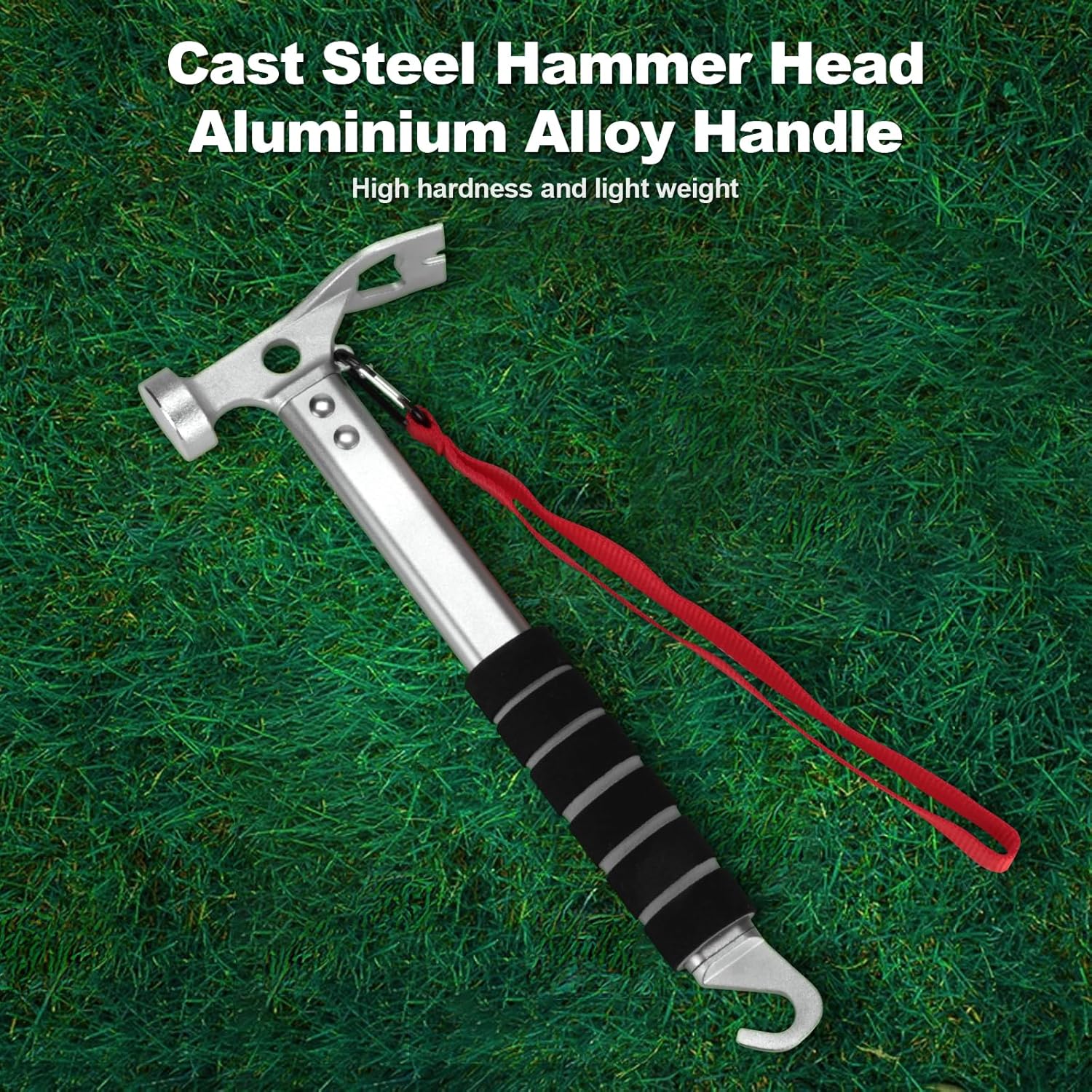 Campinghamer - 3-in-1 - Functional tent peg hammer with puller - For camping, hiking and backpacking - Sponge handle - Non-slip and shock-resistant - Grey - 29.5*11 cm - Image 3