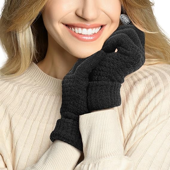 Winter gloves - Fleece gloves - Warm - Soft - Touchscreen gloves - Ladies' winter gloves - Suitable for cold weather - Knitted gloves - 2 pairs - Black gloves - Grey gloves - Image 2
