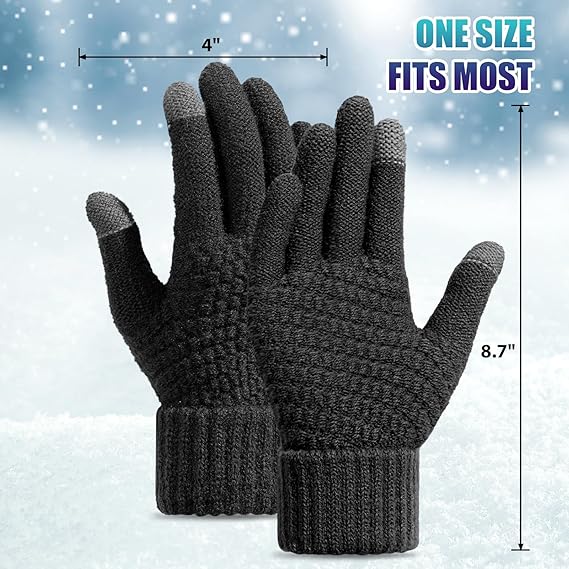Winter gloves - Fleece gloves - Warm - Soft - Touchscreen gloves - Ladies' winter gloves - Suitable for cold weather - Knitted gloves - 2 pairs - Black gloves - Grey gloves - Image 3