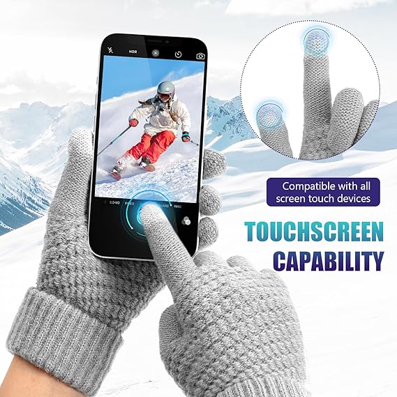 Winter gloves - Fleece gloves - Warm - Soft - Touchscreen gloves - Ladies' winter gloves - Suitable for cold weather - Knitted gloves - 2 pairs - Black gloves - Grey gloves - Image 4