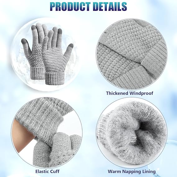 Winter gloves - Fleece gloves - Warm - Soft - Touchscreen gloves - Ladies' winter gloves - Suitable for cold weather - Knitted gloves - 2 pairs - Black gloves - Grey gloves - Image 5