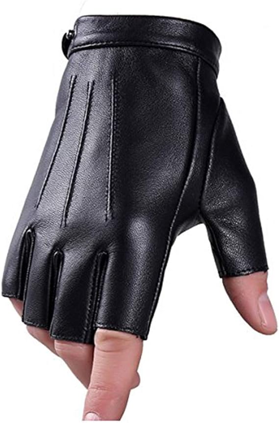 Black gloves-half finger gloves-fingerless driving gloves-PU leather-outdoor sports-men, women and teens-non-slip-size M - Image 1