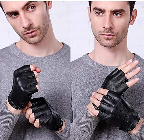 Black gloves-half finger gloves-fingerless driving gloves-PU leather-outdoor sports-men, women and teens-non-slip-size M - Image 2