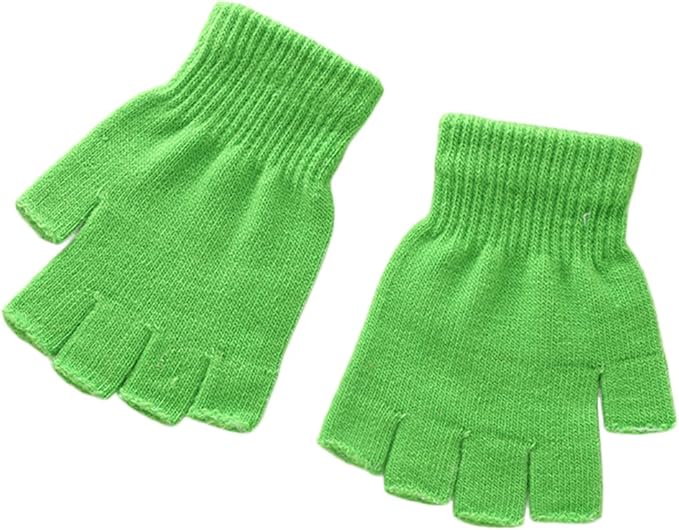 Green gloves - plain gloves - open gloves - boys' and girls' gloves - plain knitted gloves - fingerless gloves - type gloves - size small - Image 1