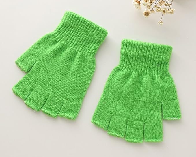 Green gloves - plain gloves - open gloves - boys' and girls' gloves - plain knitted gloves - fingerless gloves - type gloves - size small - Image 2