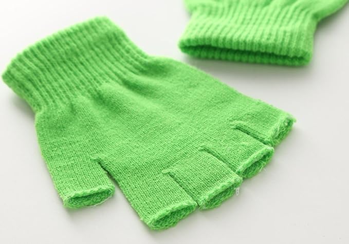 Green gloves - plain gloves - open gloves - boys' and girls' gloves - plain knitted gloves - fingerless gloves - type gloves - size small - Image 3