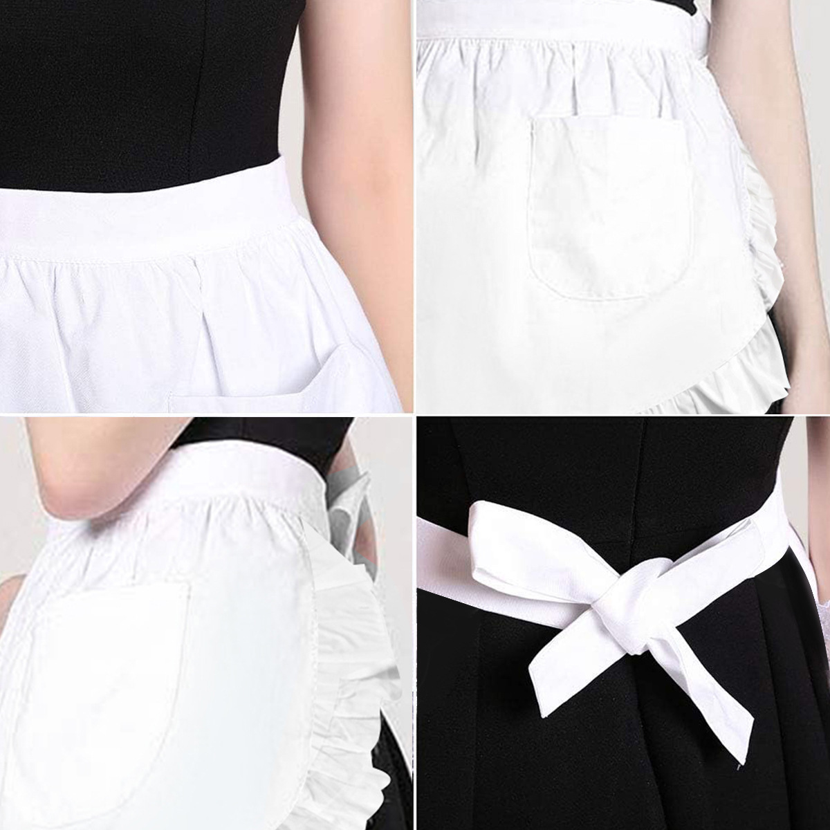 White apron - Waitress apron - Ladies - Waist apron - With two pockets - Half apron - Waitress - Server - Role play - Kitchen cooking restaurant coffee shop - Image 3