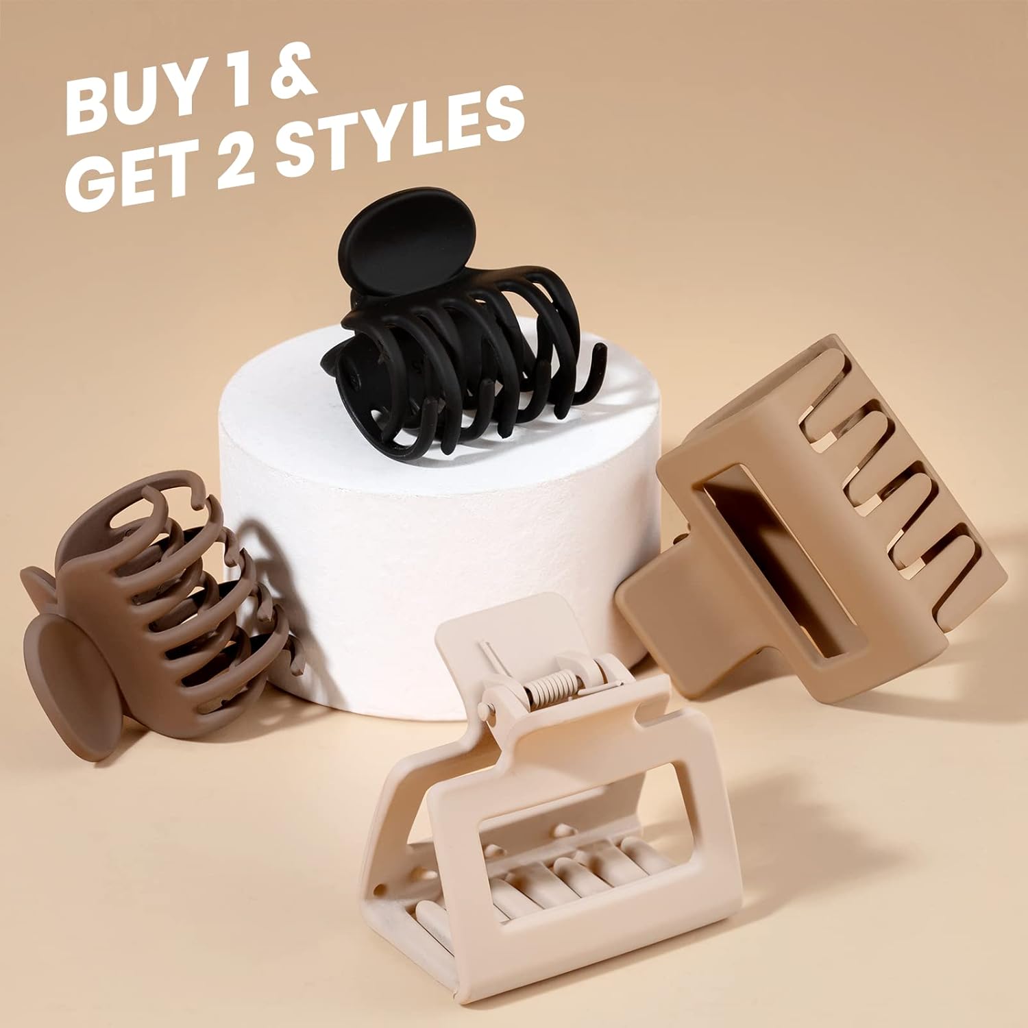 Hairpins - claw clips - ladies' hairpins - ladies' hair accessories - matte hairpins - 8 pieces - rectangular and double row small claw clips - non-slip pins - beige - khaki - brown - black - Image 2