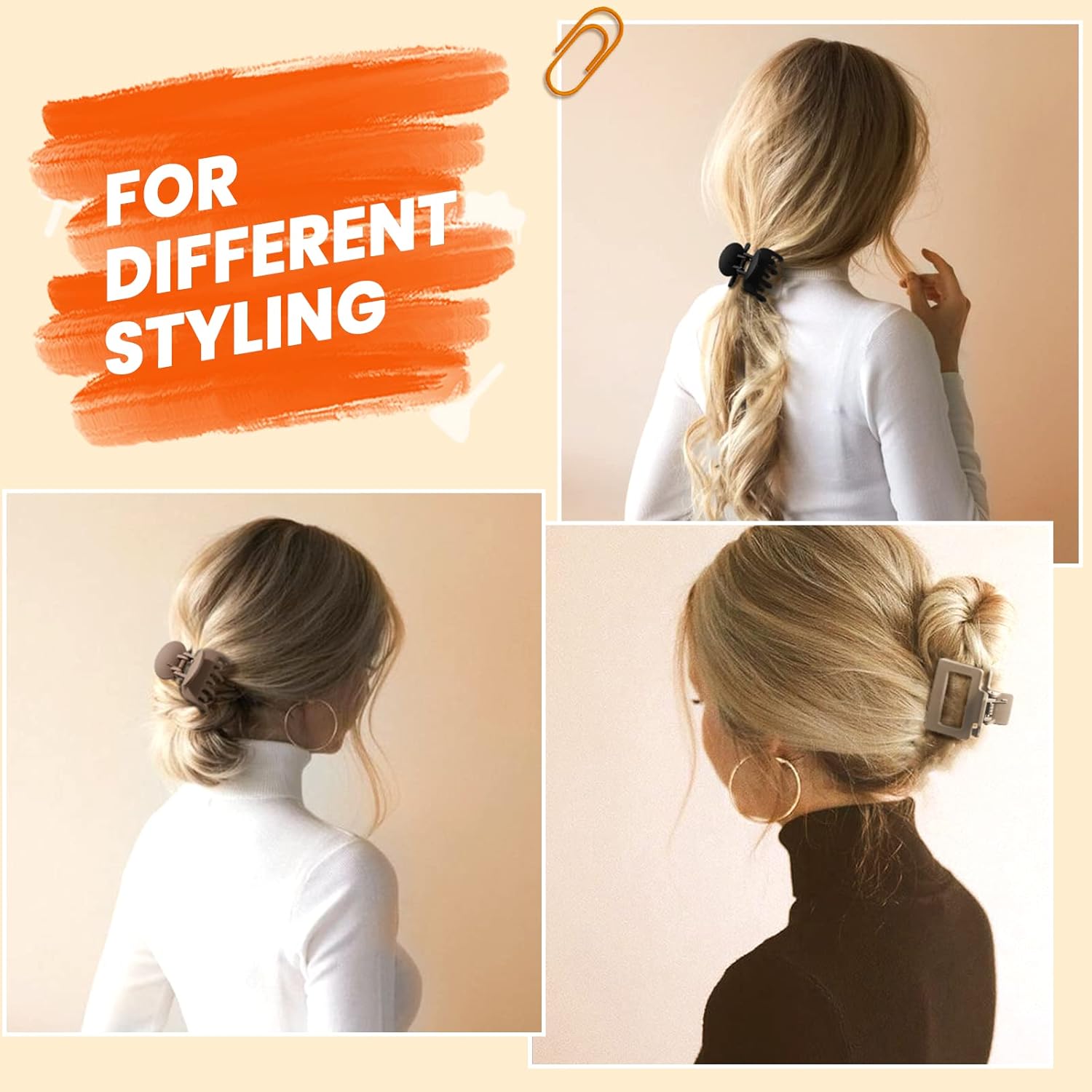 Hairpins - claw clips - ladies' hairpins - ladies' hair accessories - matte hairpins - 8 pieces - rectangular and double row small claw clips - non-slip pins - beige - khaki - brown - black - Image 5