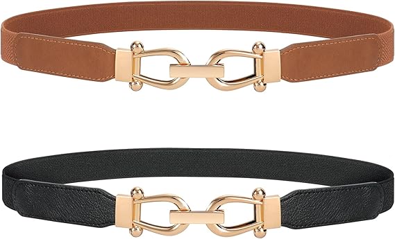 Women's elastic waistband - Retro waistband - Elastic band - Leather belt - Elastic - Tailored waistband - 2 pieces - Black and brown - 70 cm - Image 1