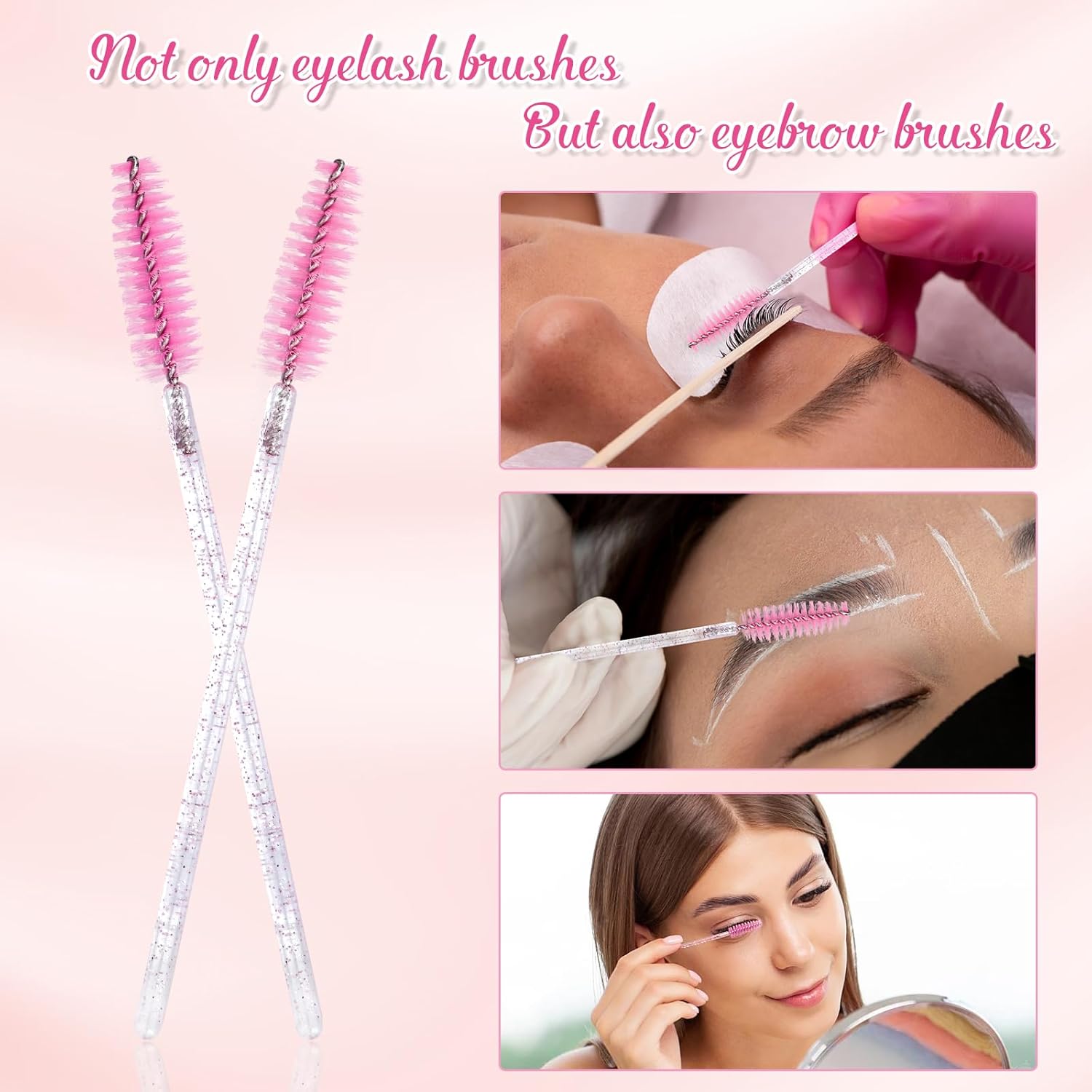 Lash Brush - 100 pieces - Disposable Lash Brush - For Eyelash Extensions - Pink - Crystal Mascara Stick - Applicator - Image 4