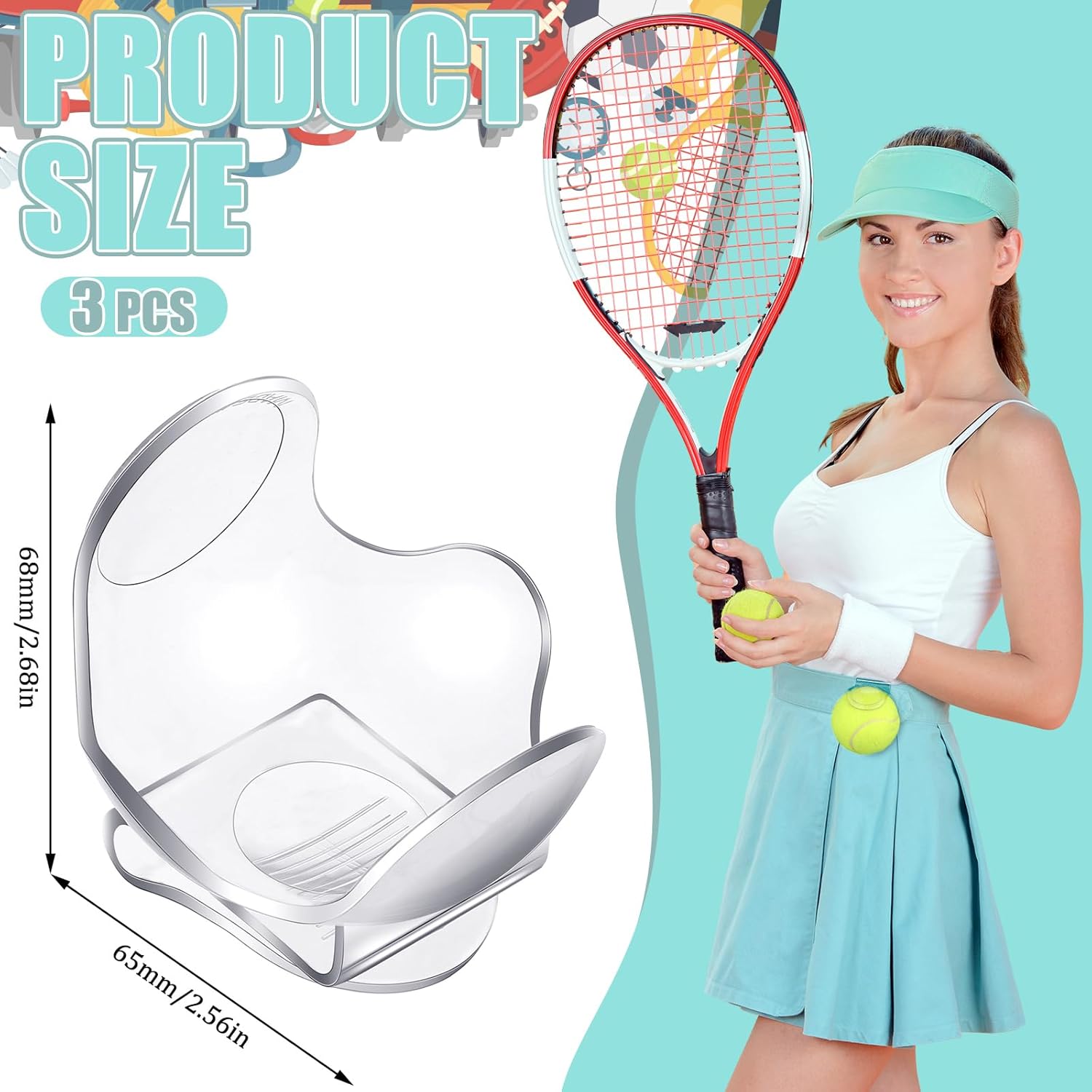 Tennisclips - 3 pack - Clear - Tennis size clip - Tennis shoulder - With clip - Tennis training - Training and competition - Image 2