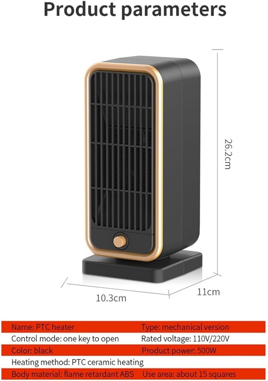 Electric heater - Indoor electric heater - Fan heater for household use - 500W - Ceramic heating element - Power plug - Image 2