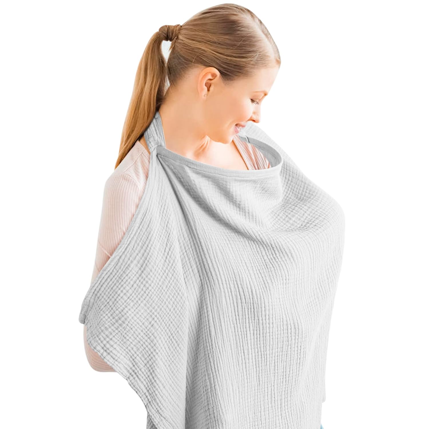 Breastfeeding bib - Smooth woven fabric for breastfeeding babies - Breathable - Pure cotton - Breastfeeding covers - Breastfeeding bib for mothers - Multifunctional car seat cover - Beige - Image 1
