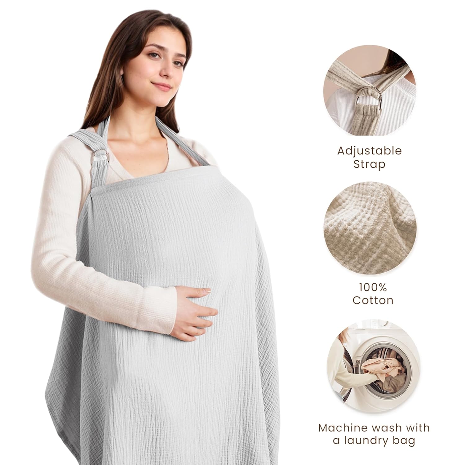 Breastfeeding bib - Smooth woven fabric for breastfeeding babies - Breathable - Pure cotton - Breastfeeding covers - Breastfeeding bib for mothers - Multifunctional car seat cover - Beige - Image 2
