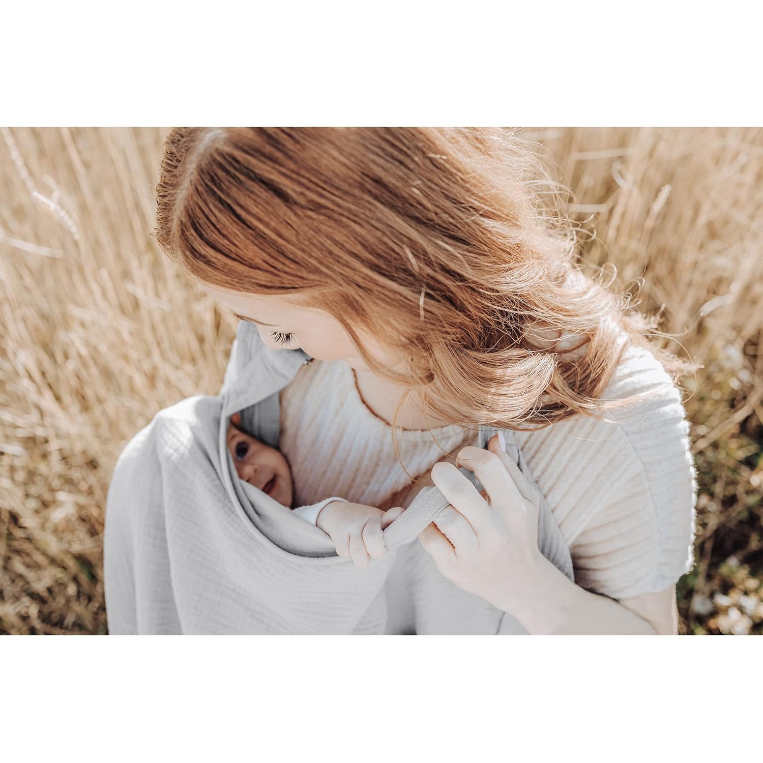 Breastfeeding bib - Smooth woven fabric for breastfeeding babies - Breathable - Pure cotton - Breastfeeding covers - Breastfeeding bib for mothers - Multifunctional car seat cover - Beige - Image 4