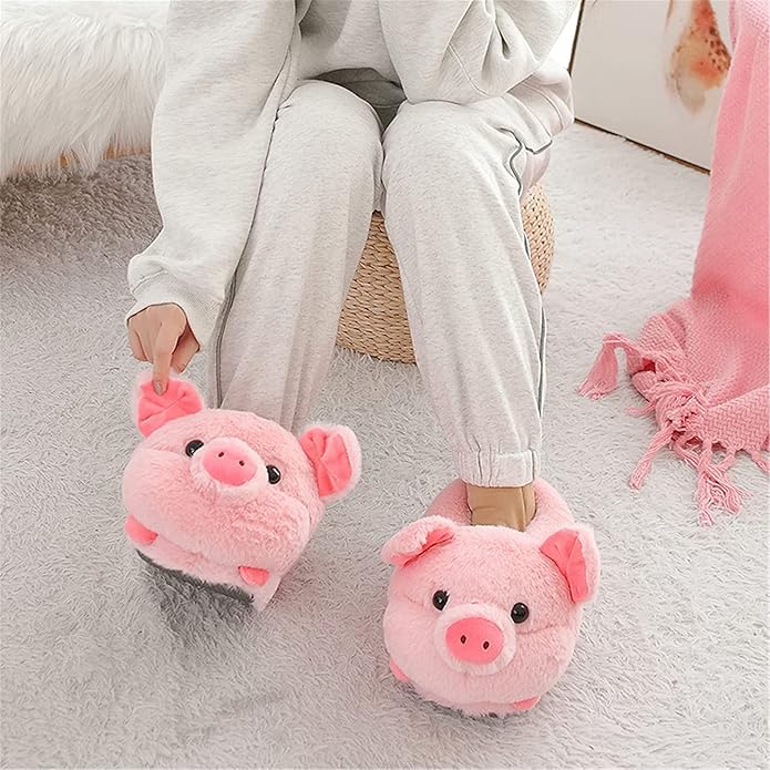 Cheerful Pink Piggy Plush Slippers - One Size (35-43) - Ultra Soft & Warm - Anti-slip - Image 3