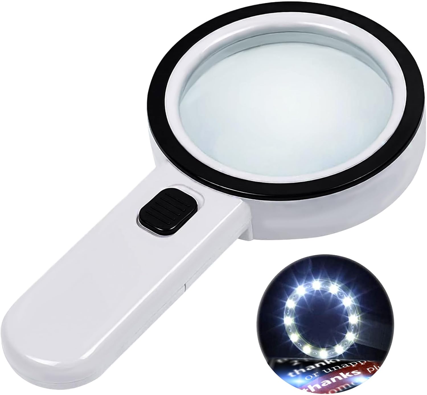 Magnifying glass with 12 LED lights - 30x double glass lens - hand-held illuminated magnifier Suitable for seniors - reading stamps, cards, researching macular degeneration - Image 1