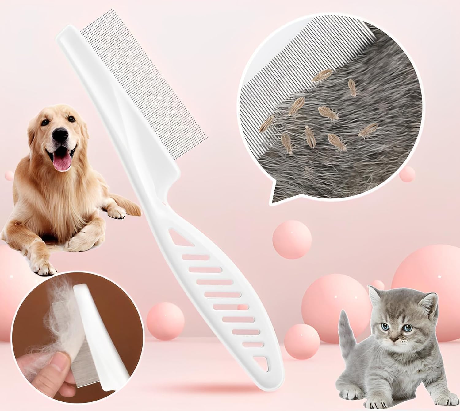 Flea comb for dogs and cats - Dog grooming tool - For removing tear stains, fleas, mange and lice - Image 5