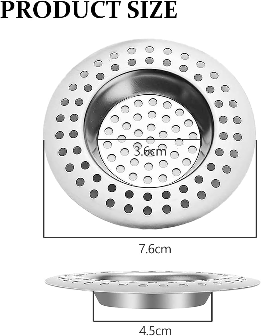 RVS kitchen drain plug - standard drain plug and hair/food catcher for bathroom - kitchen and shower (7.6 cm outer diameter - 4.5 cm inner diameter - 2-pack) - Image 2