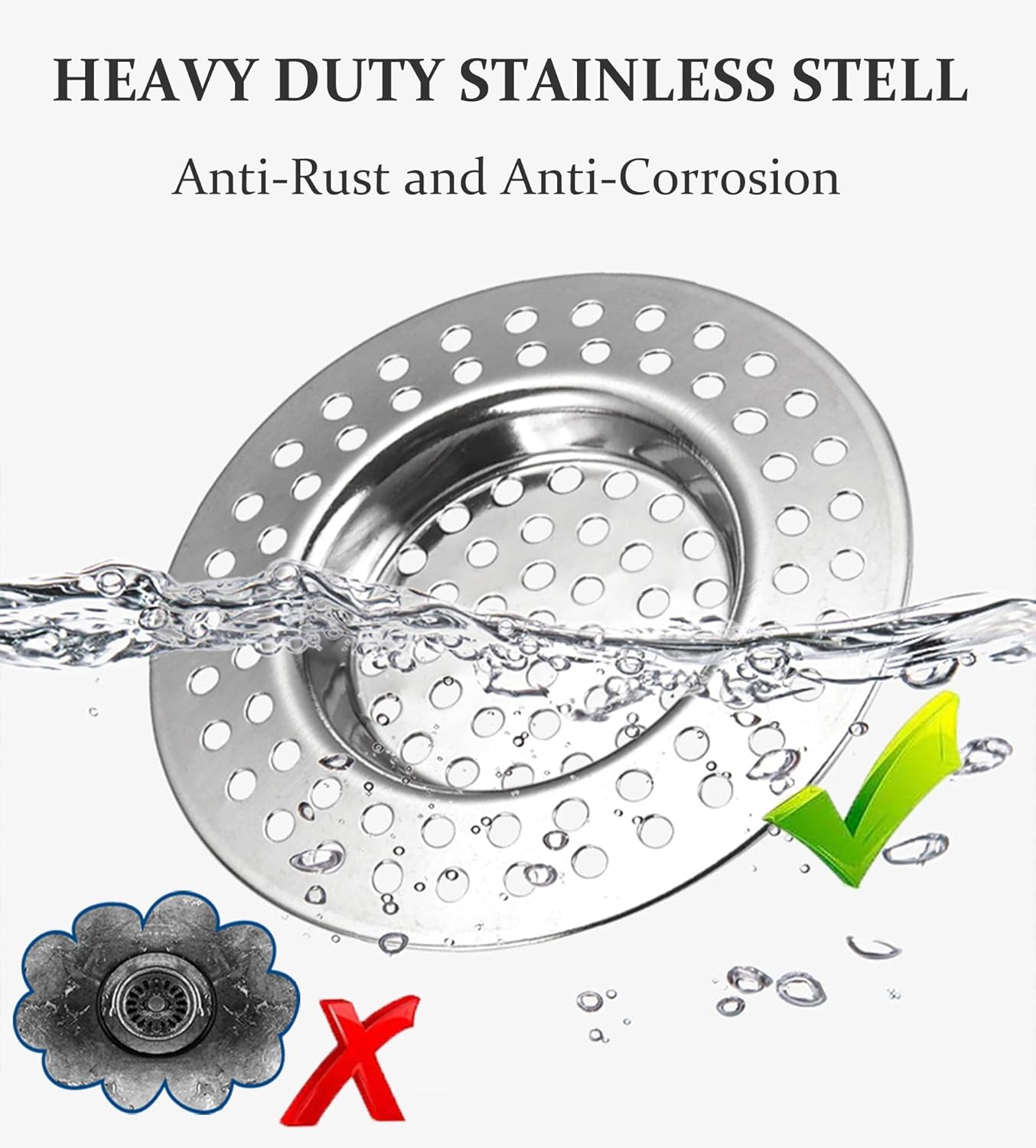 RVS kitchen drain plug - standard drain plug and hair/food catcher for bathroom - kitchen and shower (7.6 cm outer diameter - 4.5 cm inner diameter - 2-pack) - Image 3