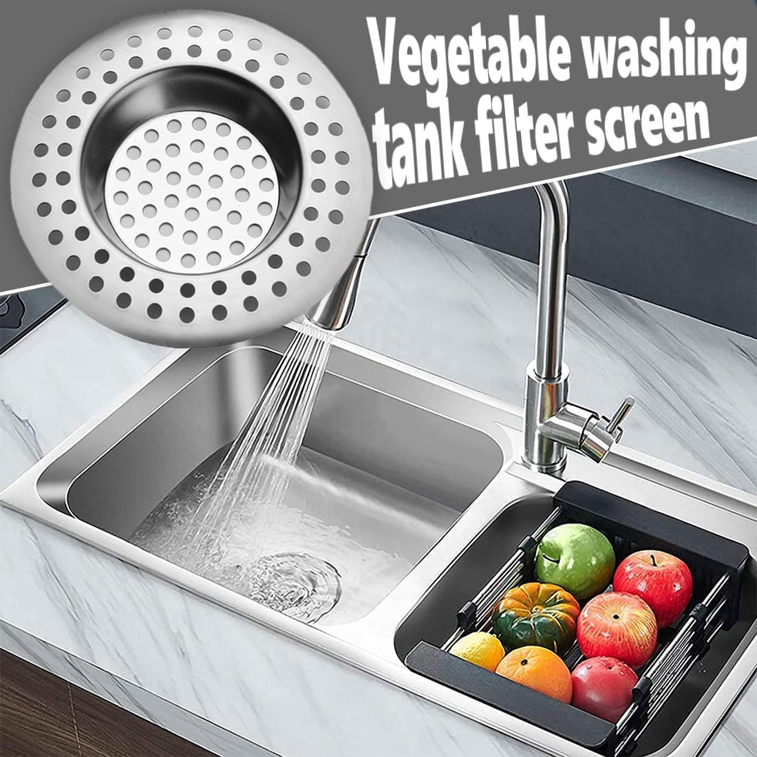 RVS kitchen drain plug - standard drain plug and hair/food catcher for bathroom - kitchen and shower (7.6 cm outer diameter - 4.5 cm inner diameter - 2-pack) - Image 5