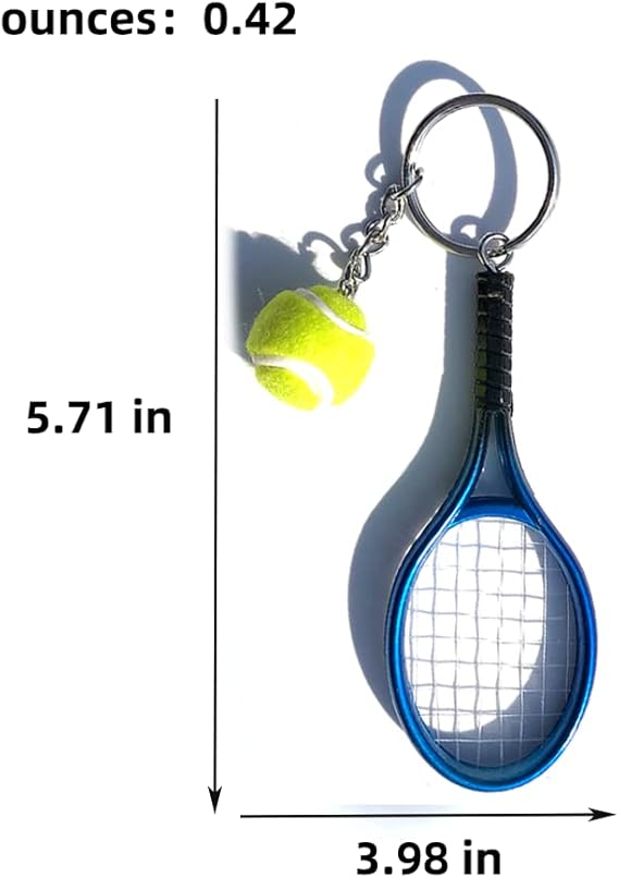 Keychain - Mini tennis racket - With ball - Keychain - Blue - Tennis fan - Keychain - Gift - Image 3