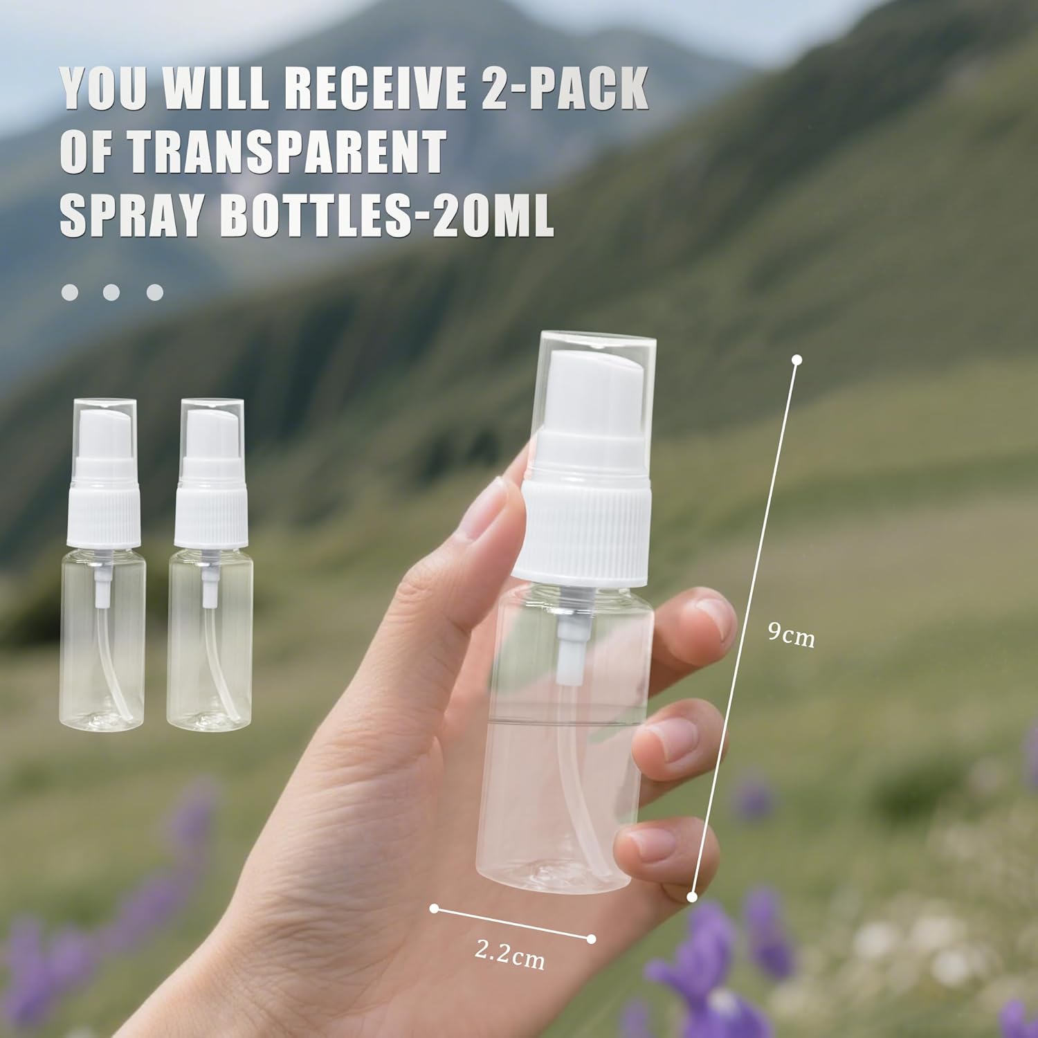 20 ml spray bottle - 2 mini spray bottles in travel size - clear plastic fine mist sprayer - compact travel-sized toiletries and cosmetics for vacation - Image 2