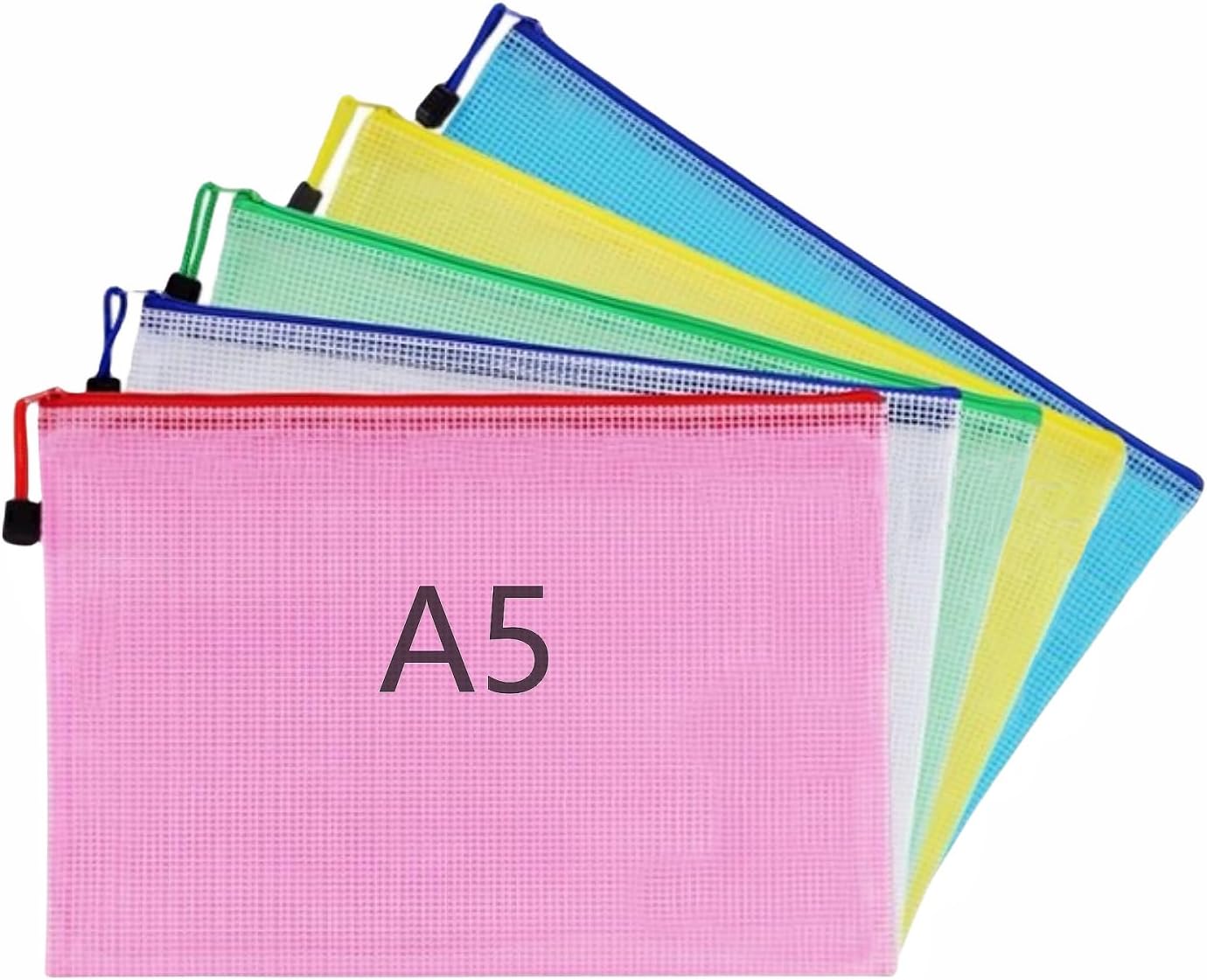 A5 Plastic Wallet Map Zip Closure Document Bag Files Zip Closure for Office Home School Supplies 5 Pieces - Image 1