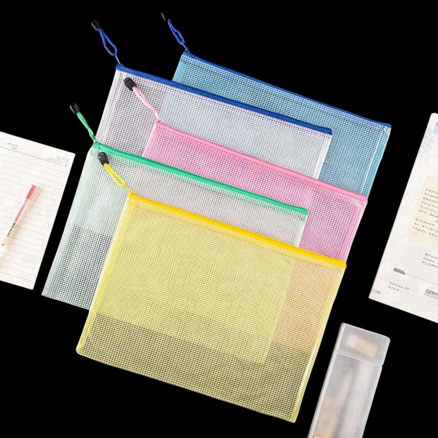 A5 Plastic Wallet Map Zip Closure Document Bag Files Zip Closure for Office Home School Supplies 5 Pieces - Image 3