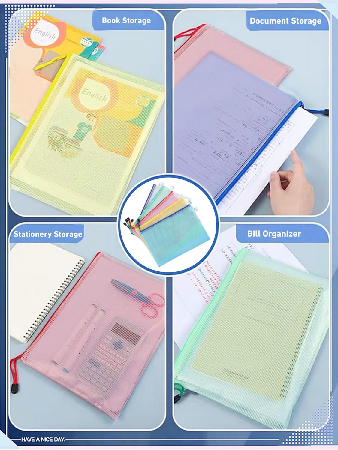 A5 Plastic Wallet Map Zip Closure Document Bag Files Zip Closure for Office Home School Supplies 5 Pieces - Image 7