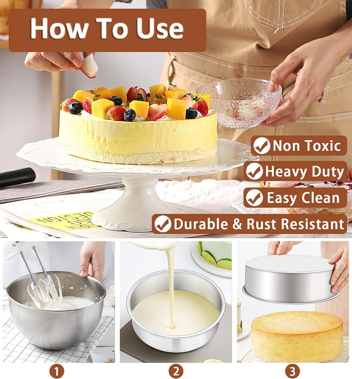 2-Pack 6-Inch Cake Pans Non-Stick Deep Aluminium Round Cake Pans with Removable Bottom for Baking - Baking - Weddings - Birthdays - Christmas Celebrations - Image 3