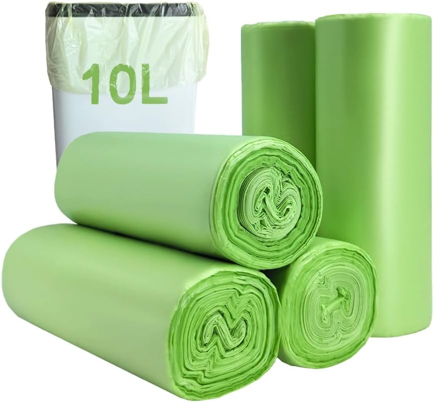 Small biodegradable garbage bags (100 pieces) - 10 litre food waste bags - compostable garbage bags - recyclable garbage bags for kitchen and office - green - 45 x 50 cm - Image 1