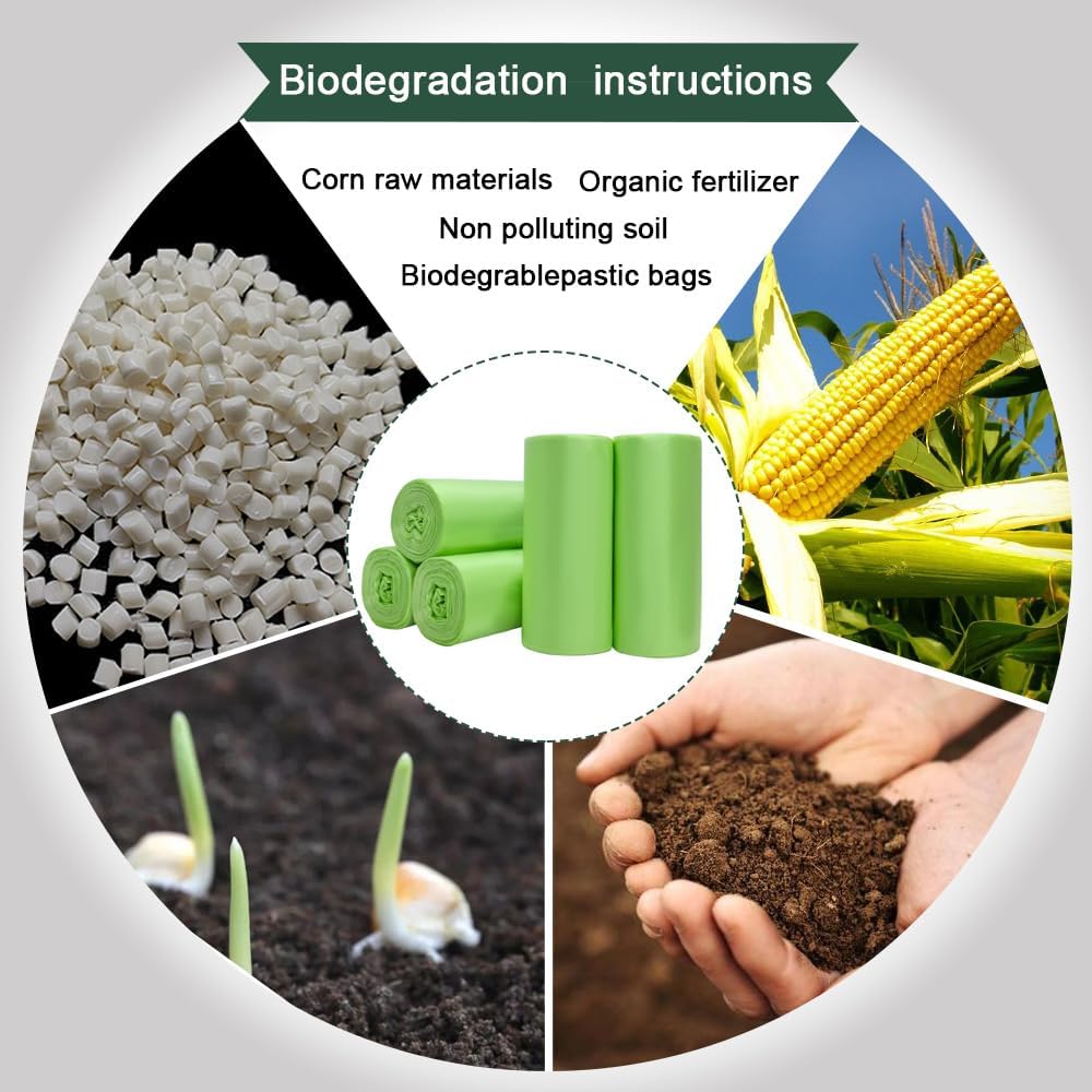 Small biodegradable garbage bags (100 pieces) - 10 litre food waste bags - compostable garbage bags - recyclable garbage bags for kitchen and office - green - 45 x 50 cm - Image 5