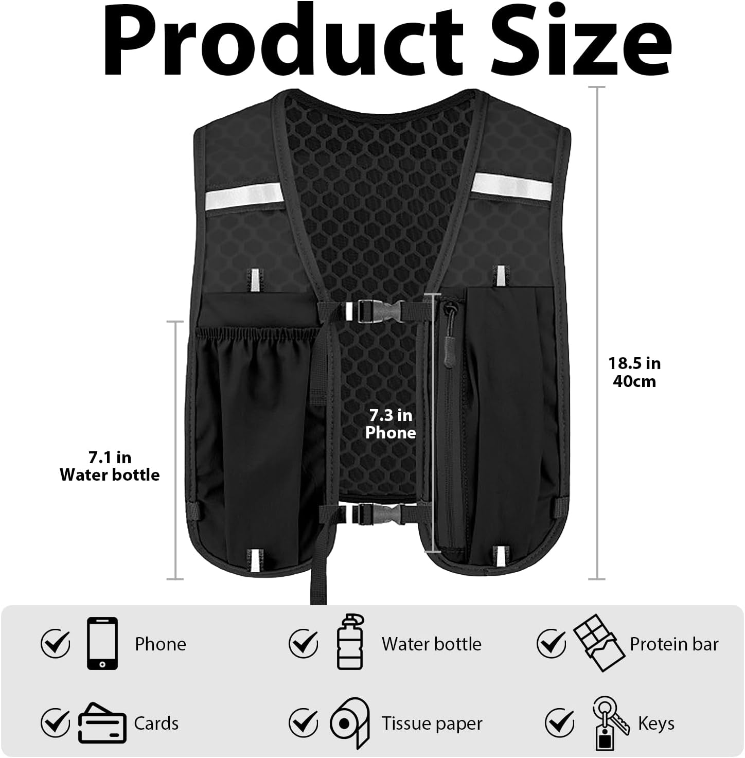 Unisex running vest with phone holder and storage space - adjustable hydration vest - lightweight and breathable running backpack for running, cycling and walking - Image 2