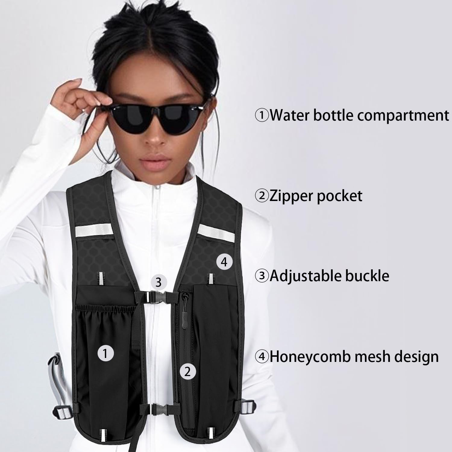 Unisex running vest with phone holder and storage space - adjustable hydration vest - lightweight and breathable running backpack for running, cycling and walking - Image 3