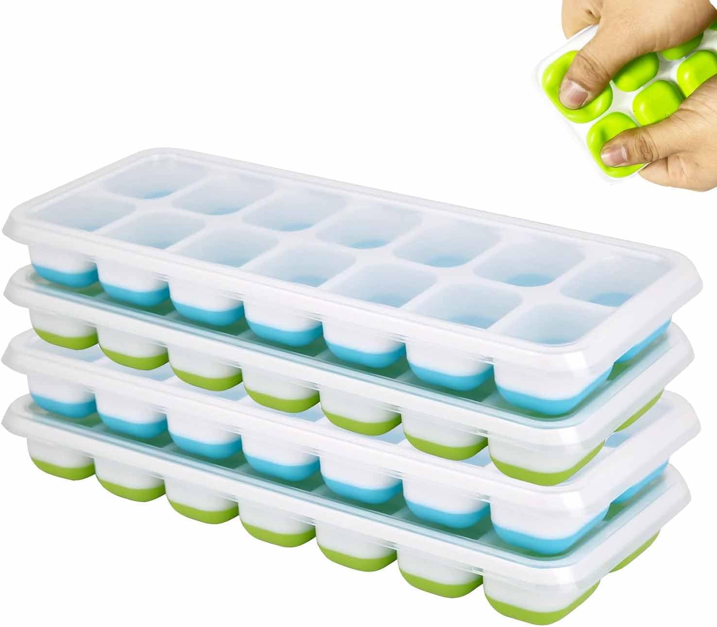 Ice cube trays - 4-pack - reusable silicone - easy to release - flexible ice cube trays for 56 ice cubes with leak-proof, removable lids - BPA-free - durable and dishwasher safe - Image 1