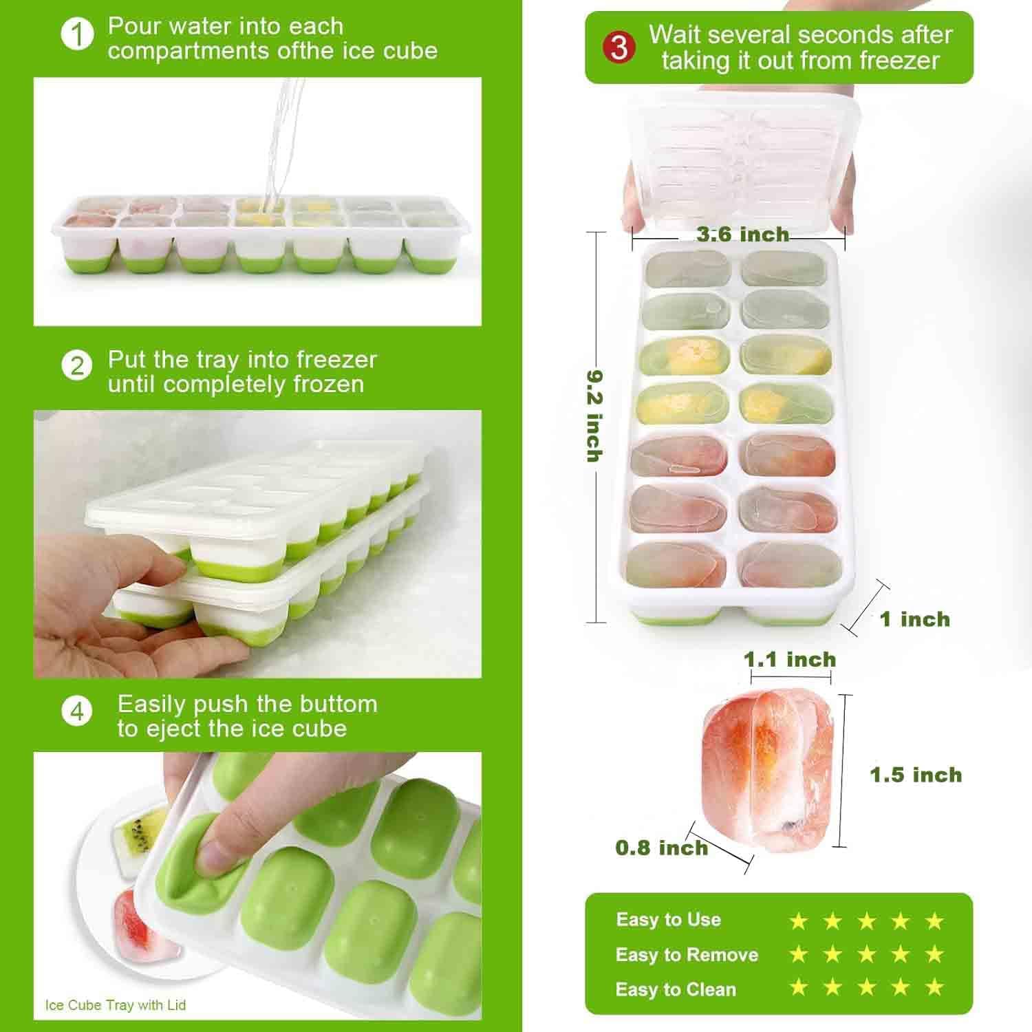 Ice cube trays - 4-pack - reusable silicone - easy to release - flexible ice cube trays for 56 ice cubes with leak-proof, removable lids - BPA-free - durable and dishwasher safe - Image 3